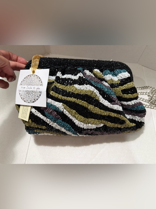 None Handbags - New RARE Zebra Fully Beaded Bold Colors Stripe Clutch Purse Clasp Unique